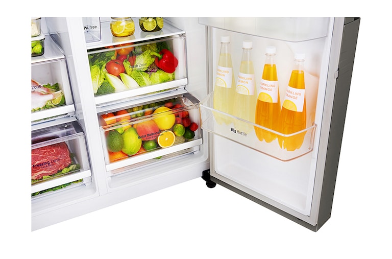 LG Side-by-Side mit Door-in-Door® | Eis-, Crushed Ice- und Wasserspender | 606 Liter Kapazität | Energieeffizienzklasse F | Interner Wassertank 4L | Dark Graphite | GSJ361DIDV , GSJ361DIDV